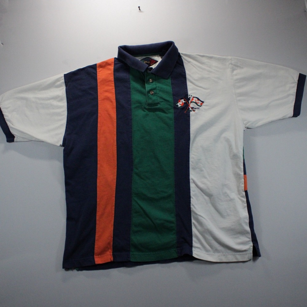 Vintage Disney Mickey Mouse Crew Racing Rugby Polo Shirt XL Navy Green 90s